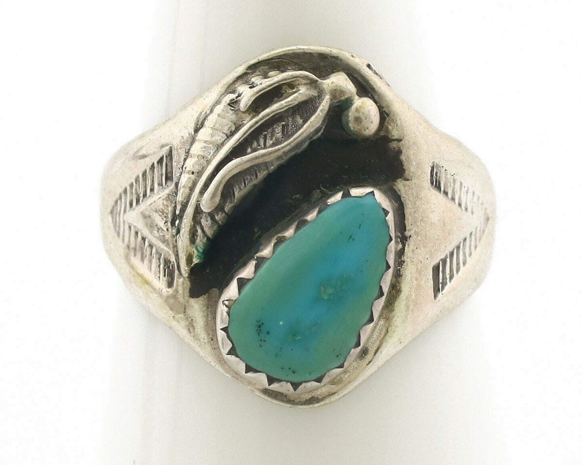 Zuni Ring .925 Silver Natural Blue Turquoise Native American Artist C.1980's