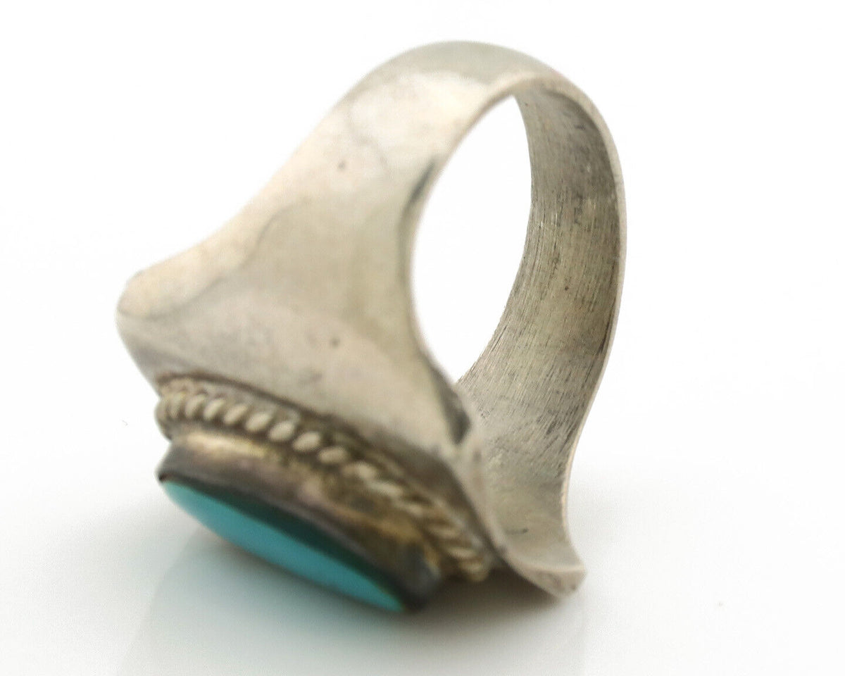 Navajo Ring .925 Silver Natural Turquoise Handmade Native American Artist C.80s