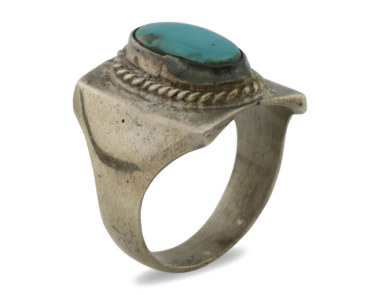 Navajo Ring .925 Silver Natural Turquoise Handmade Native American Artist C.80s