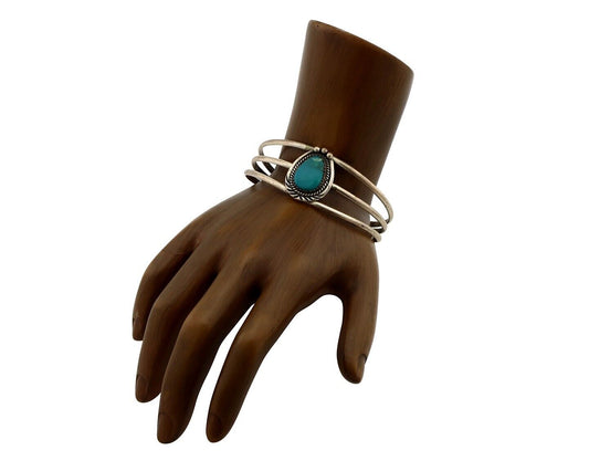 Navajo Bracelet 925 Silver Natural Blue Turquoise Native American Artist C.80's