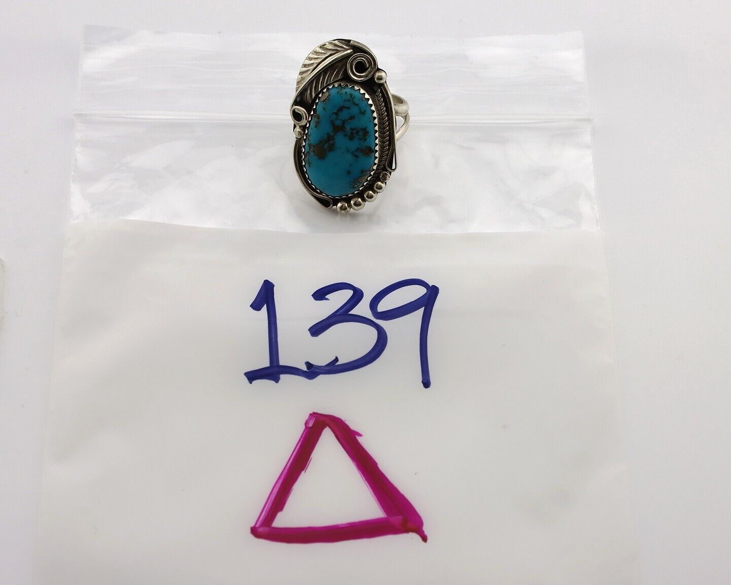 Navajo Inlay Band Ring 925 Silver Blue Morenci Turquoise Signed Justin Morris