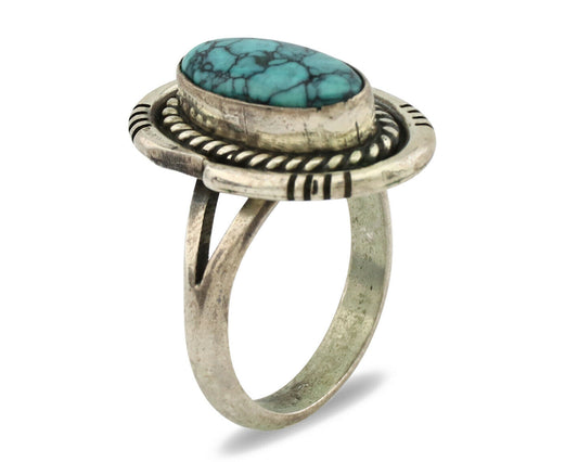 Navajo Ring .925 Silver Spiderweb Turquoise Native American Artist C.1980's
