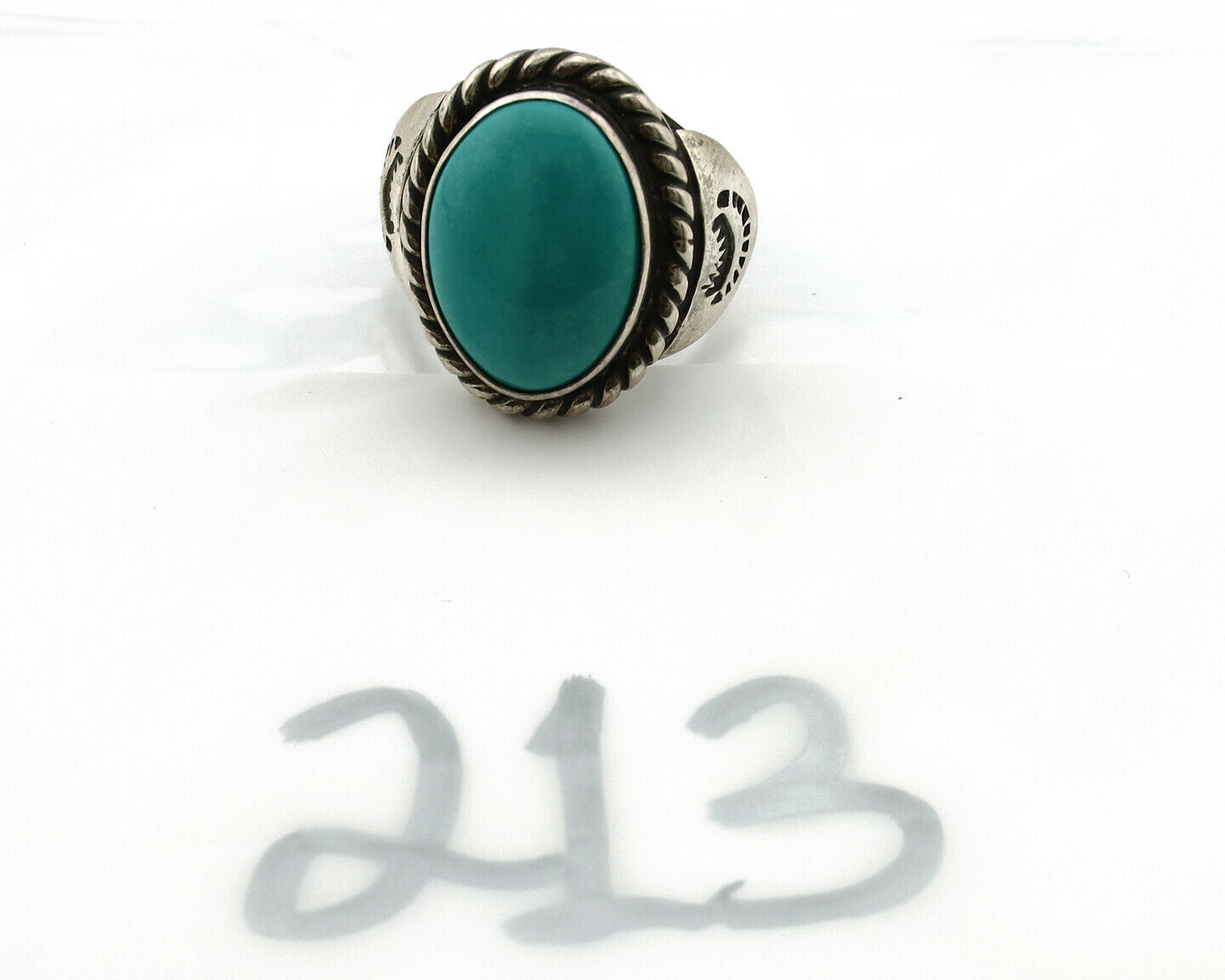Navajo Ring .925 Silver Kingman Turquoise Artist Signed Apache C.80's