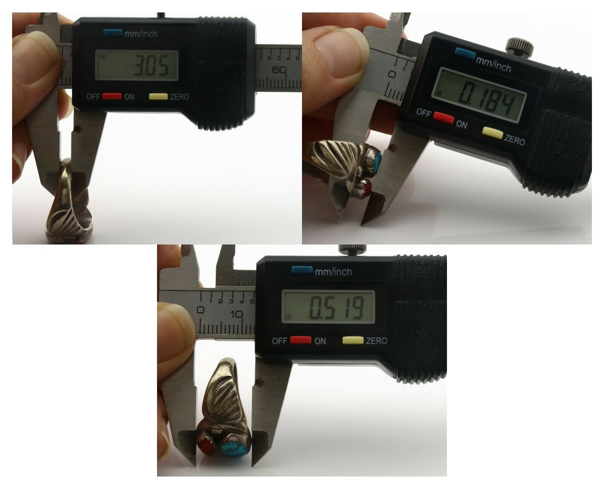 Zuni Ring .925 Silver Natural Turquoise & Coral Native American Artist C.1980's