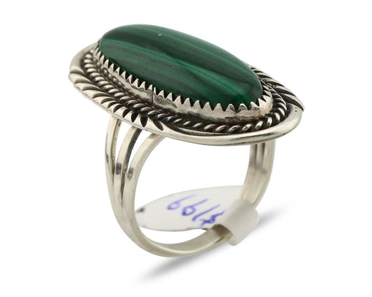 Navajo Ring .925 Silver Malachite Hand Stamped Signed William Denetdale C.80's