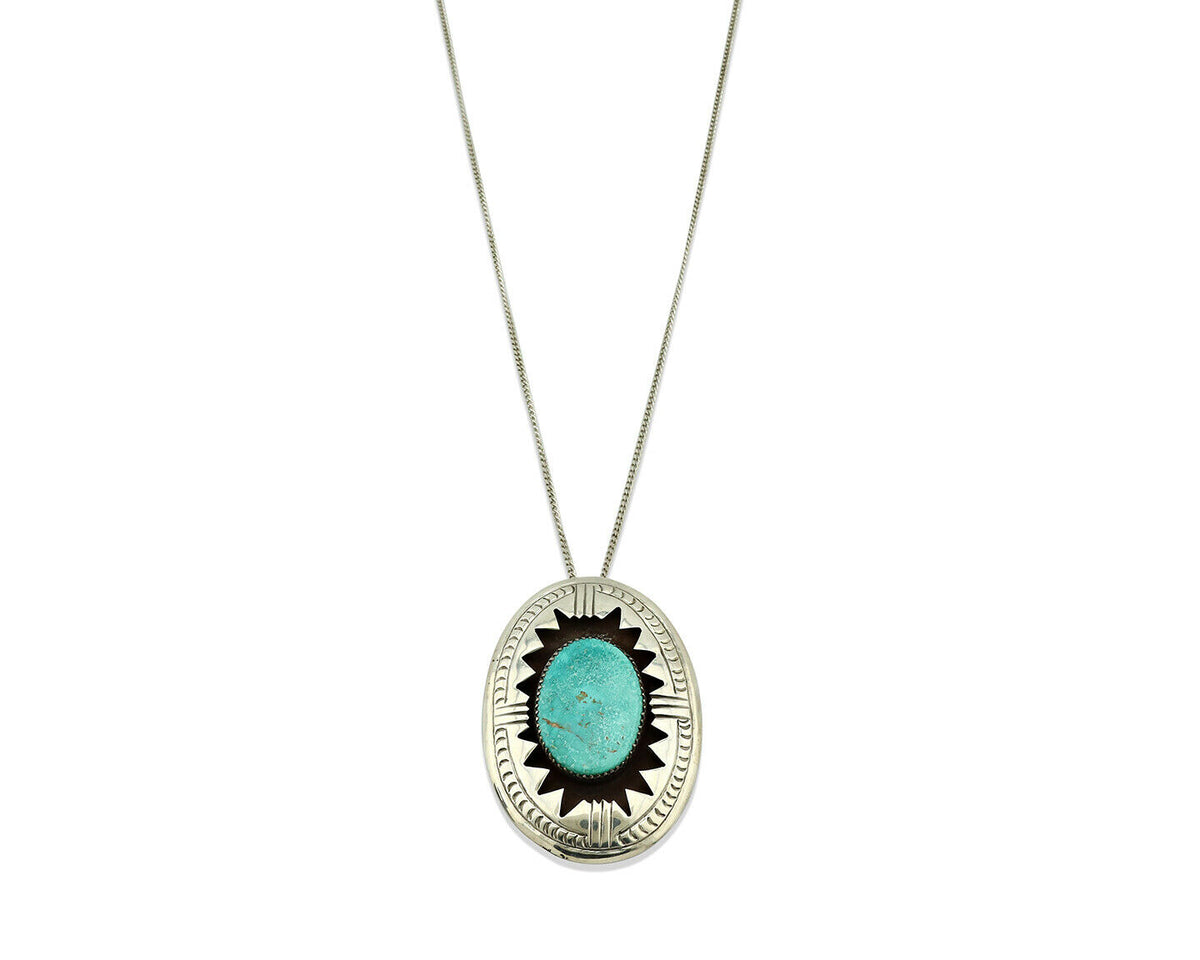 Navajo Pendant .925 Silver Southwest Turquoise Native Artist C.1980's