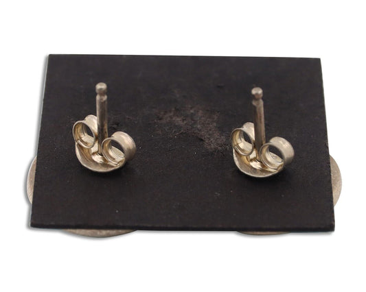 Navajo Earrings 925 Silver Natural Kingman Turquoise Artist Signed JM C.90's