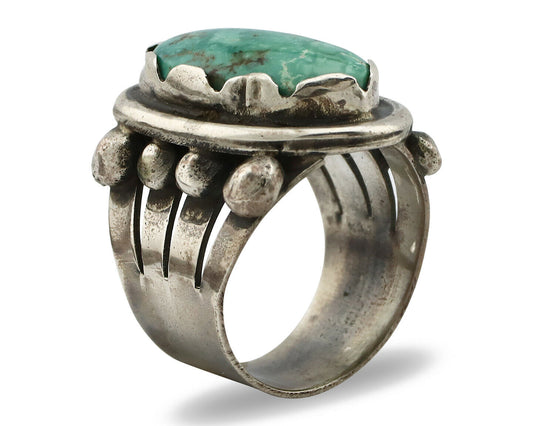 Navajo Ring .925 Silver Morenci Turquoise Native American Artist C80s