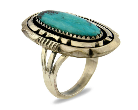 Navajo Ring .925 Silver Bisbee Turquoise Artist William Denetdale Circa 80's