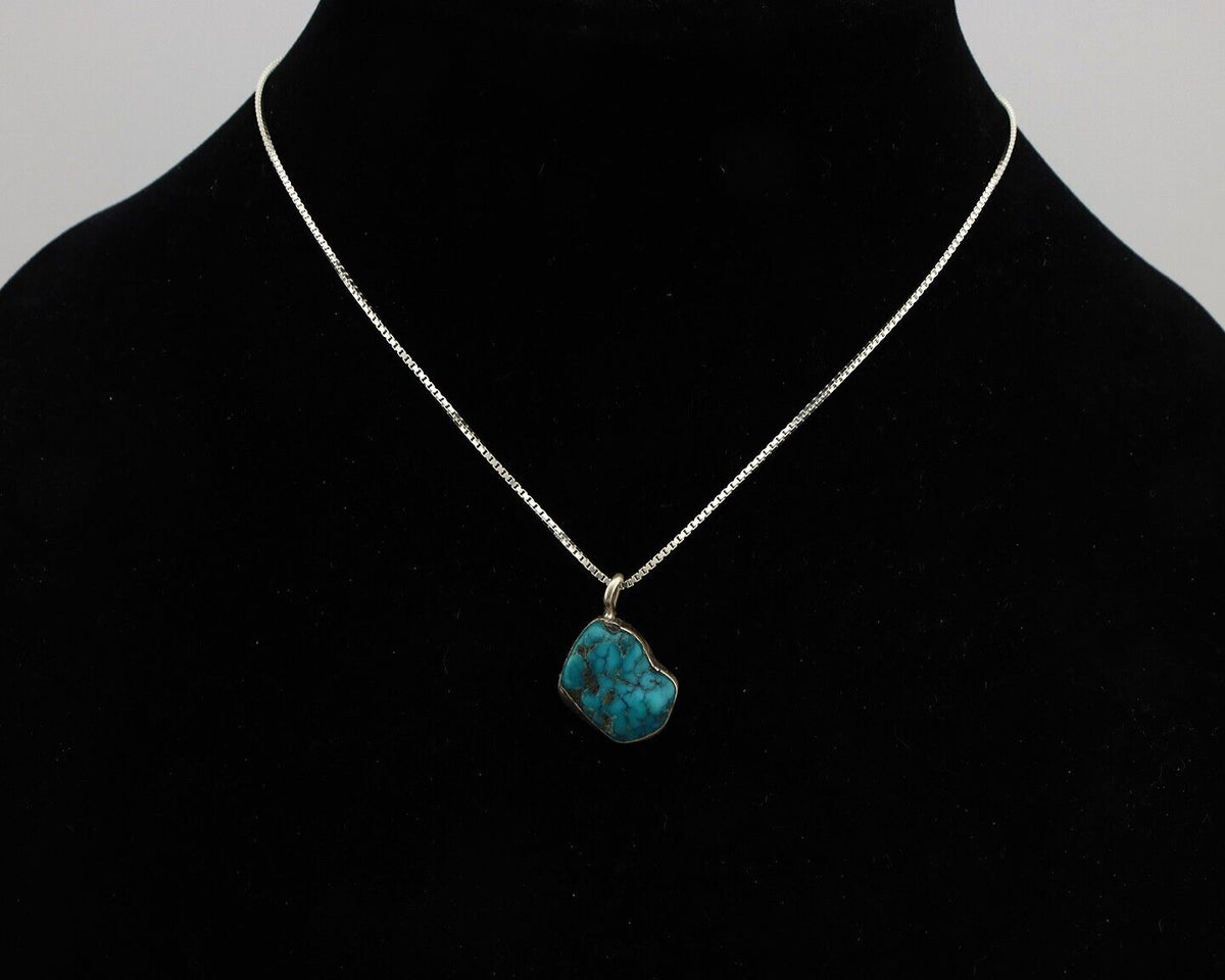 Navajo Handmade Necklace 925 Silver Blue Turquoise Native Artist C.80's