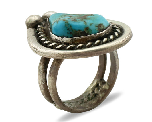 Navajo Ring 925 Silver Natural Blue Turquoise Native American Artist C.1980's