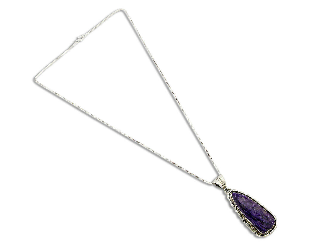 C.1980's Navajo Signed Ted Etsitty .925 Silver Charoite Handmade Necklace