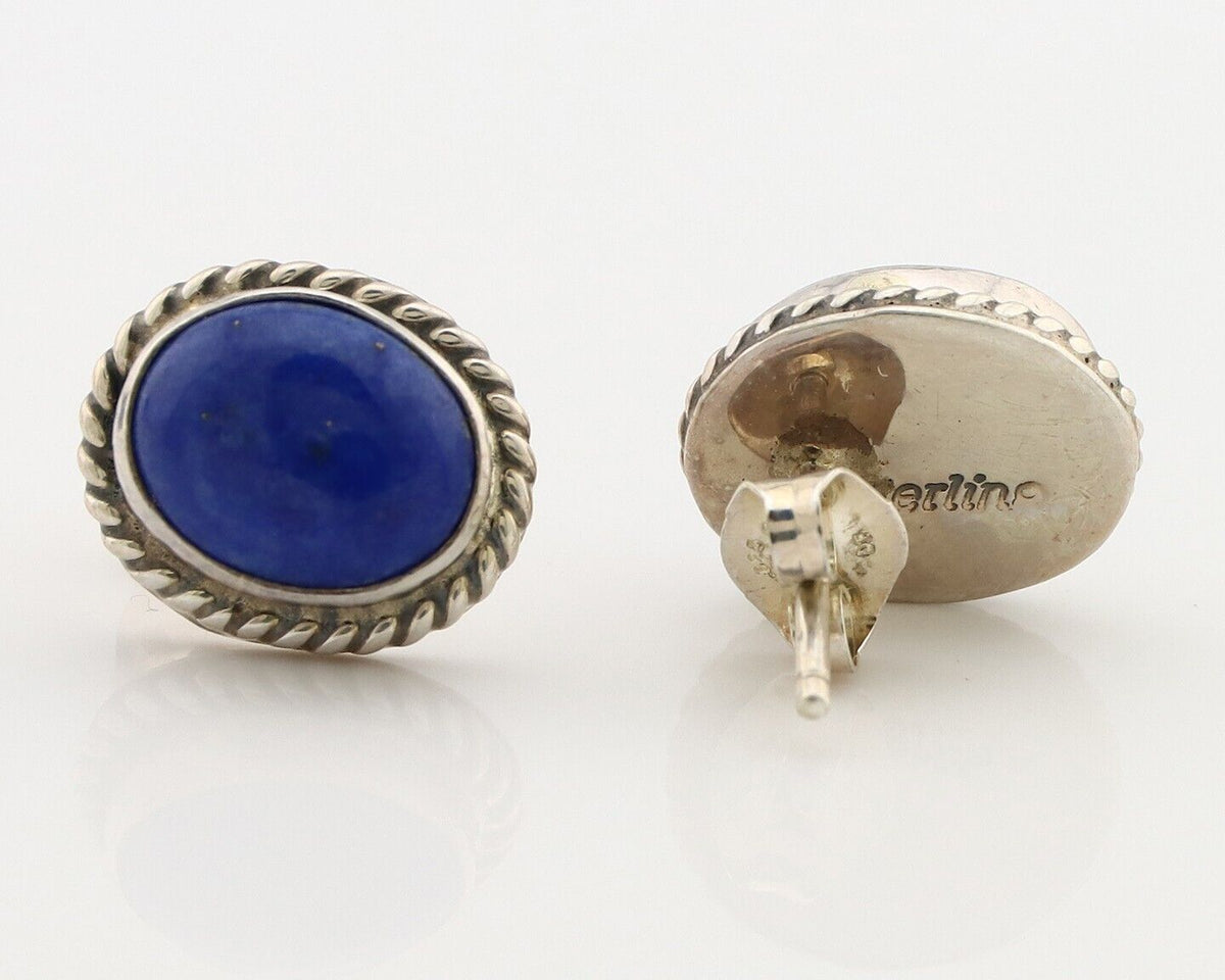 Navajo Earrings 925 Silver Natural Mined Lapis Native American Artist C80s