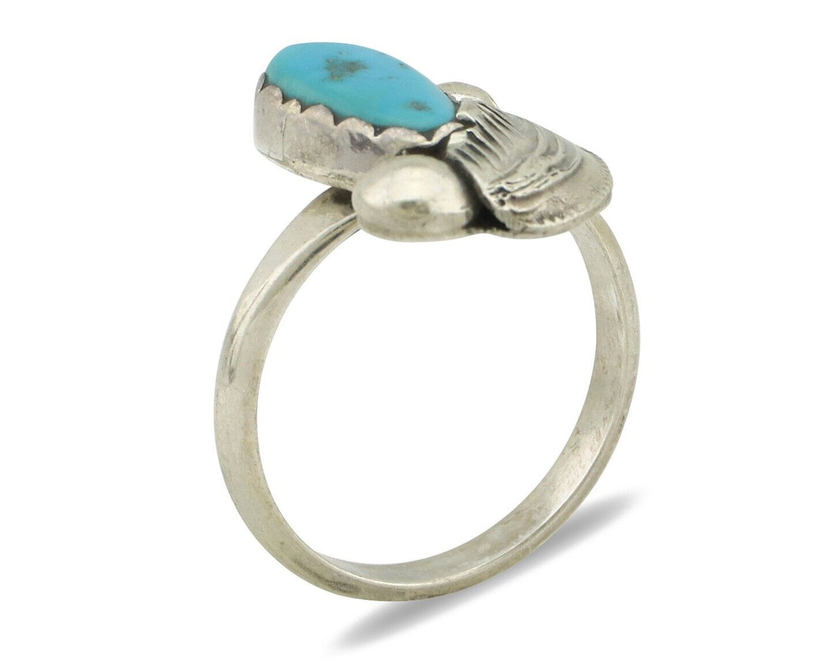 Zuni Ring 925 Silver Natural Mined Blue Turquoise Artist Signed Simplicio C.80's