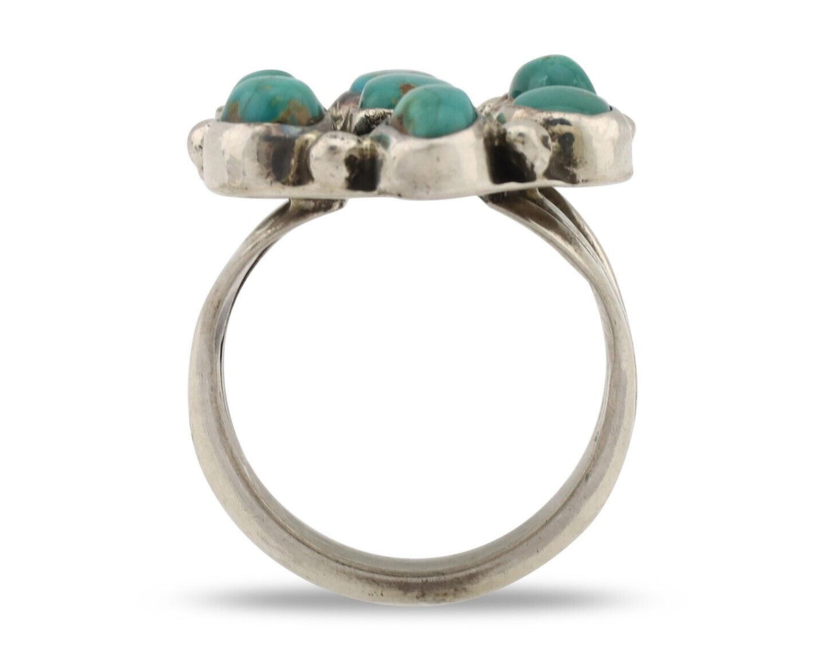 Navajo Ring .925 Silver Natural Blue Turquoise Artist Signed LP C.80's