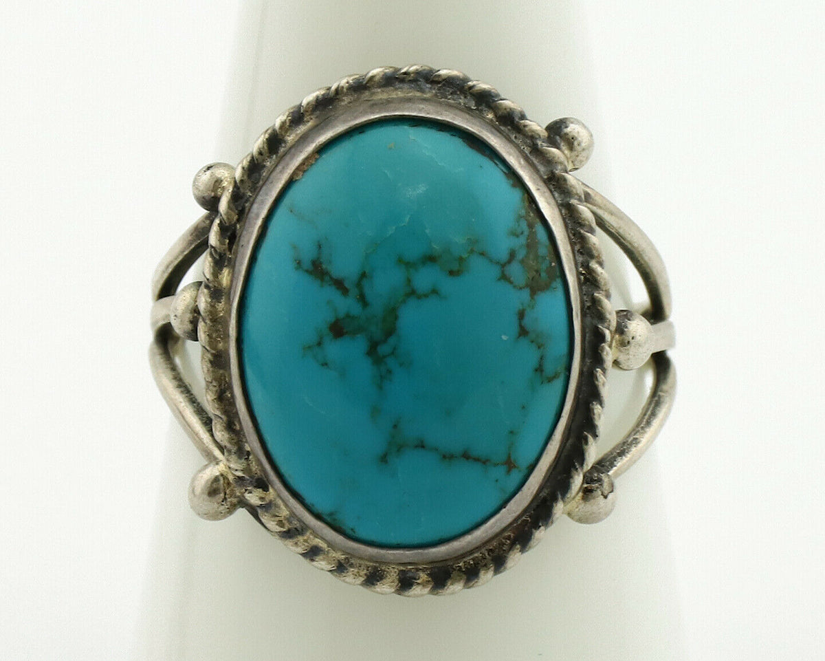 Navajo Ring .925 Silver Blue Turquoise Native American Artist C.1980's
