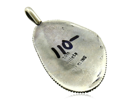 Navajo Pendant .925 Silver Kingman Turquoise Signed Artist Tom Willeto C.80's