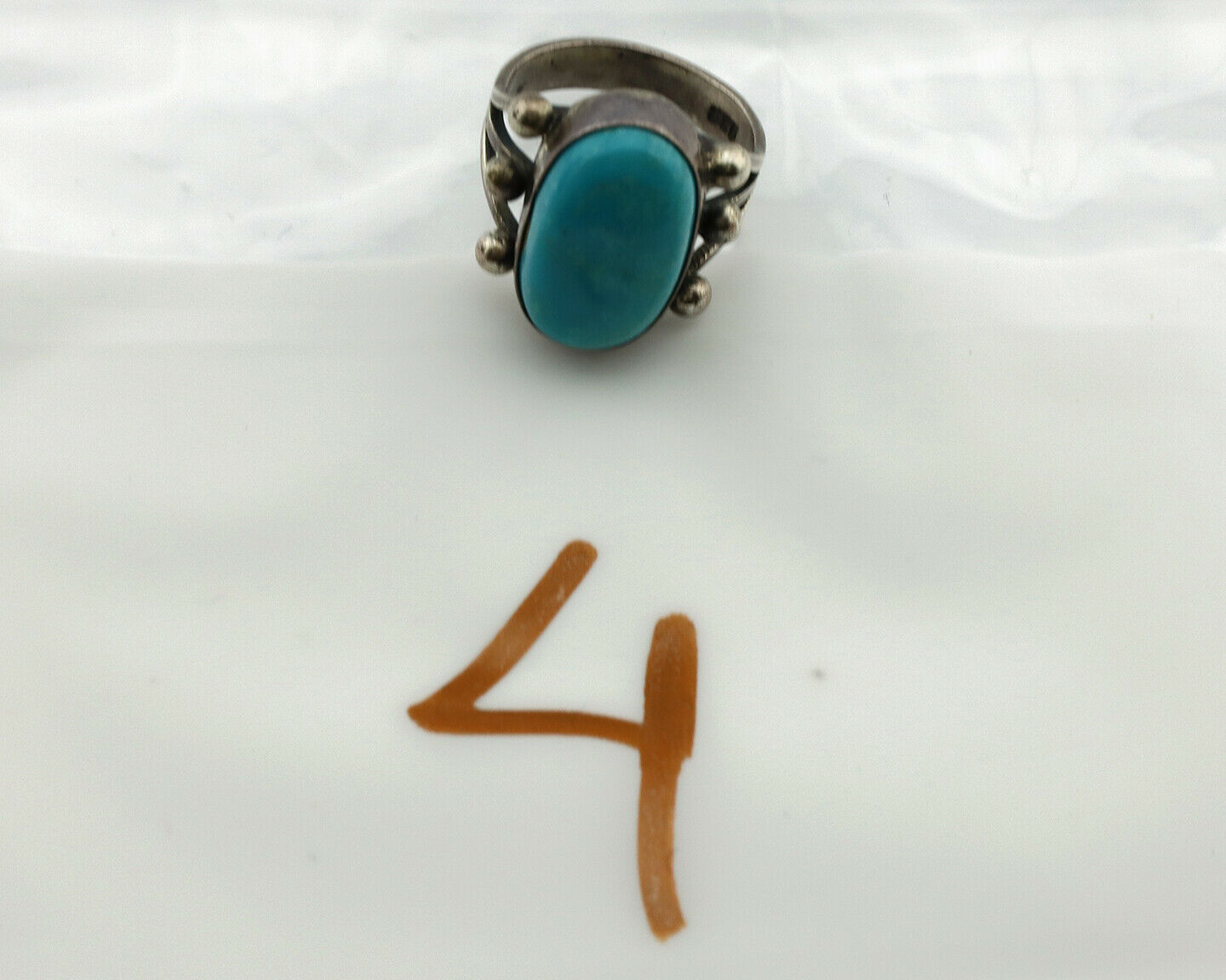 Navajo Ring .925 Silver Blue Turquoise Native American Artist C.1980's