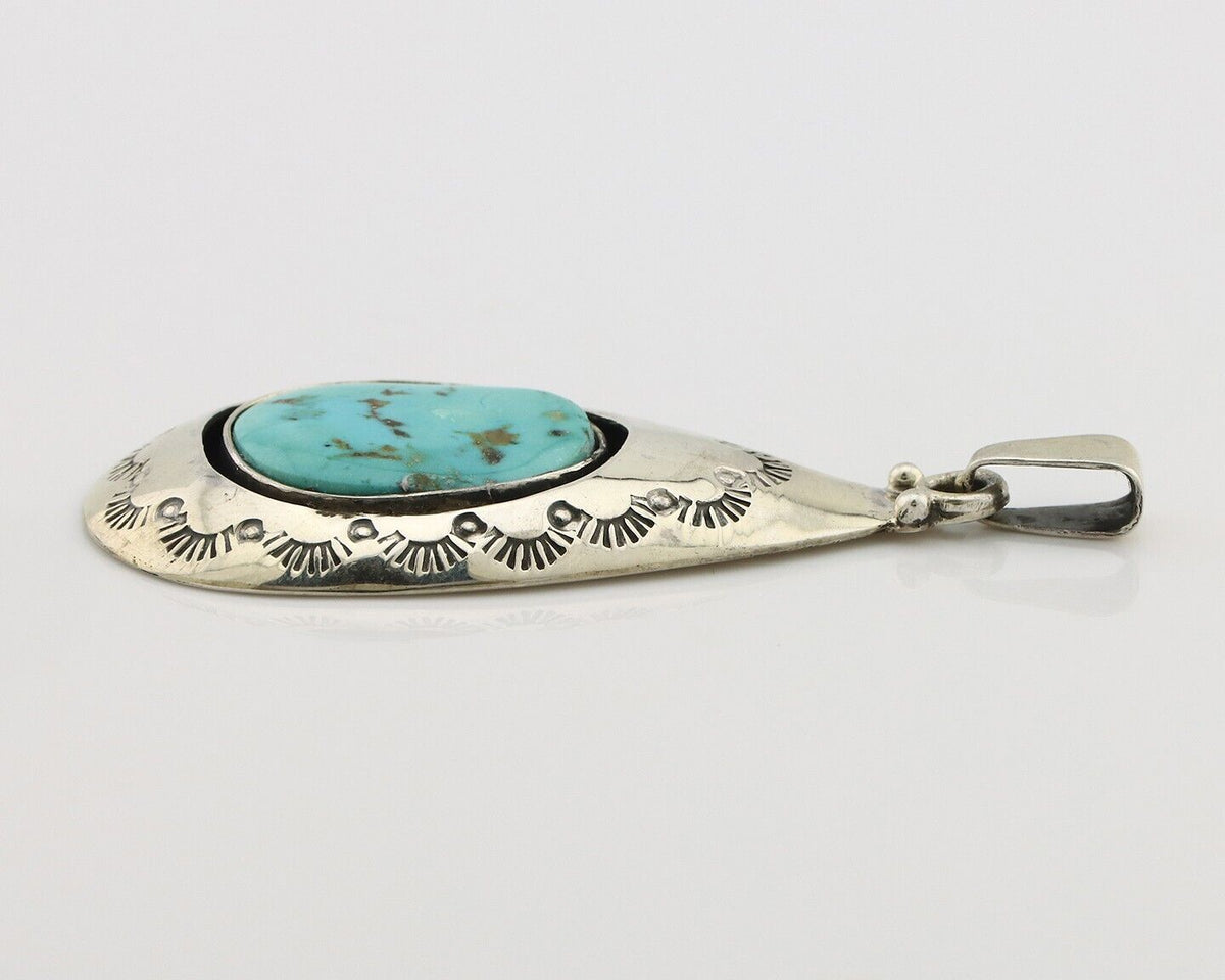 Navajo Pendant 925 Silver Natural Mined Turquoise Artist Signed C Montoya C.80's
