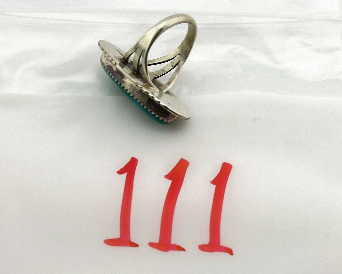 Navajo Ring .925 Silver Kingman Turquoise Artist Signed M Begay C.1980's