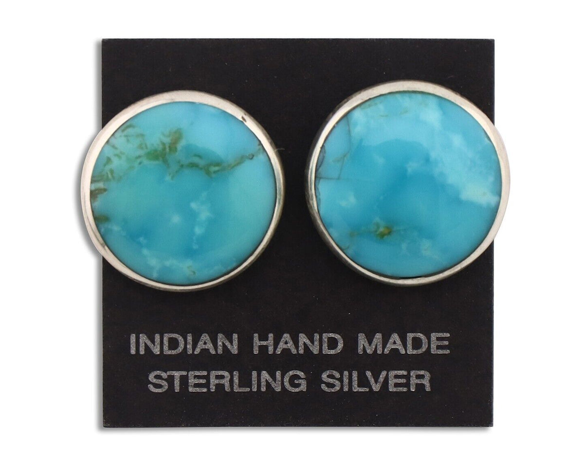 Navajo Earrings 925 Silver Natural Kingman Turquoise Artist Signed JM C.90's
