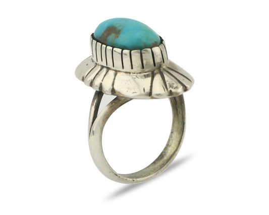 Navajo Ring 925 Silver Natural Blue Turquoise Artist Signed M Montoya C.80's