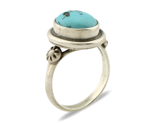 Navajo Ring .925 Silver Sleeping Beauty Turquoise Native American Artist C.1980s