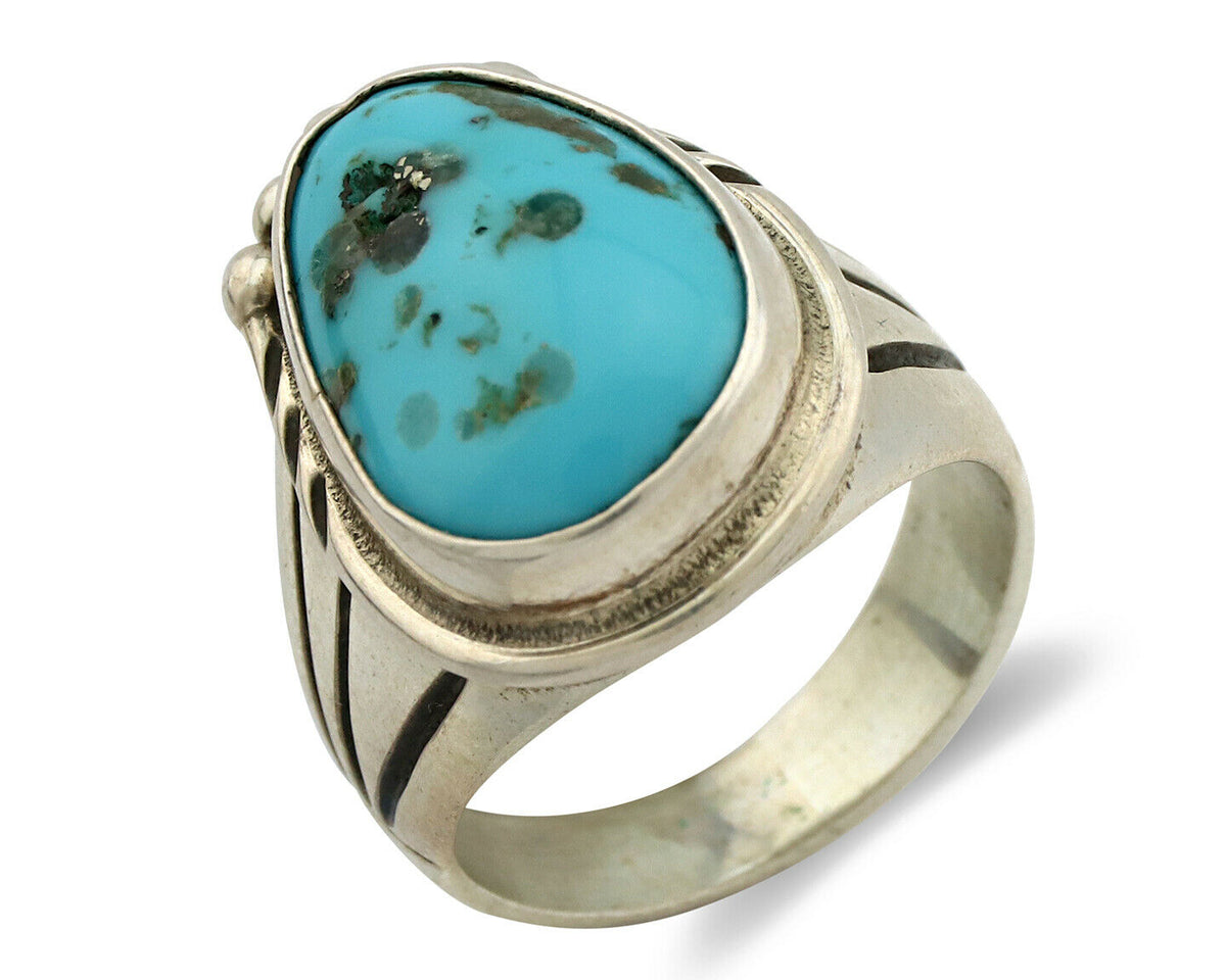 Navajo Ring .925 Silver Turquoise Mountain Native American Artist C.80's