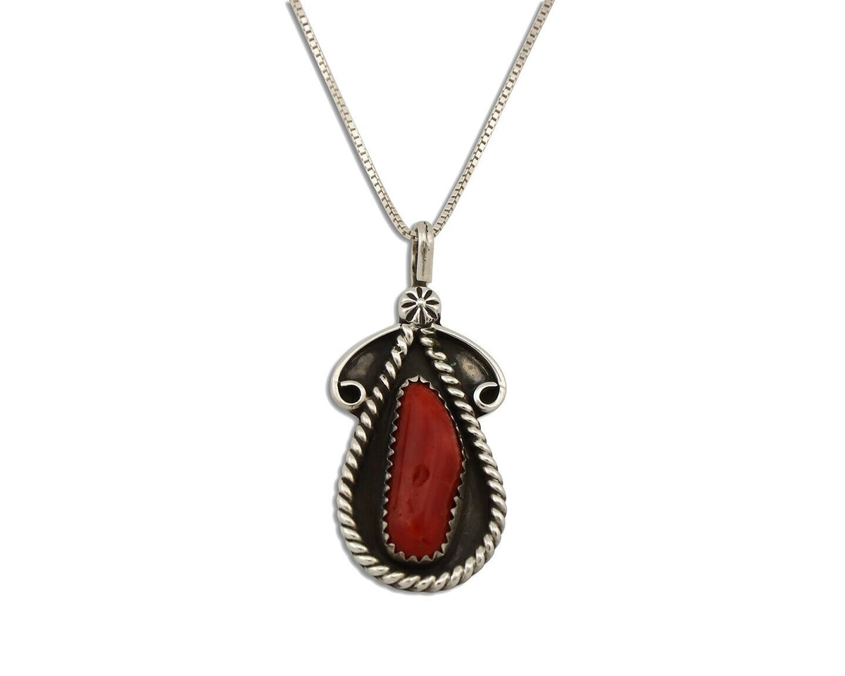 Navajo Necklace 925 Silver Red Medterranean Signed Josephine Rojas C.80's