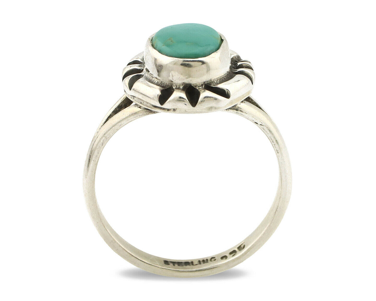 Navajo Ring .925 Silver Kingman Turquoise Artist Signed Gecko C.90's