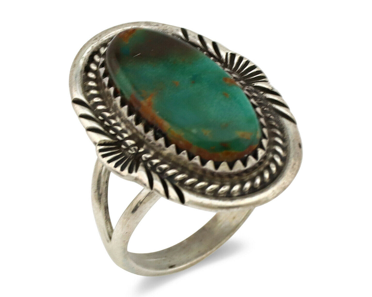 Navajo Ring .925 Silver Kingman Turquoise Native American Artist C.1980's