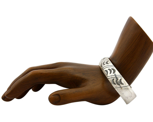 Navajo Bracelet SOLID .925 Silver Hand Stamped Cuff Artist Signed Tracy C.80's