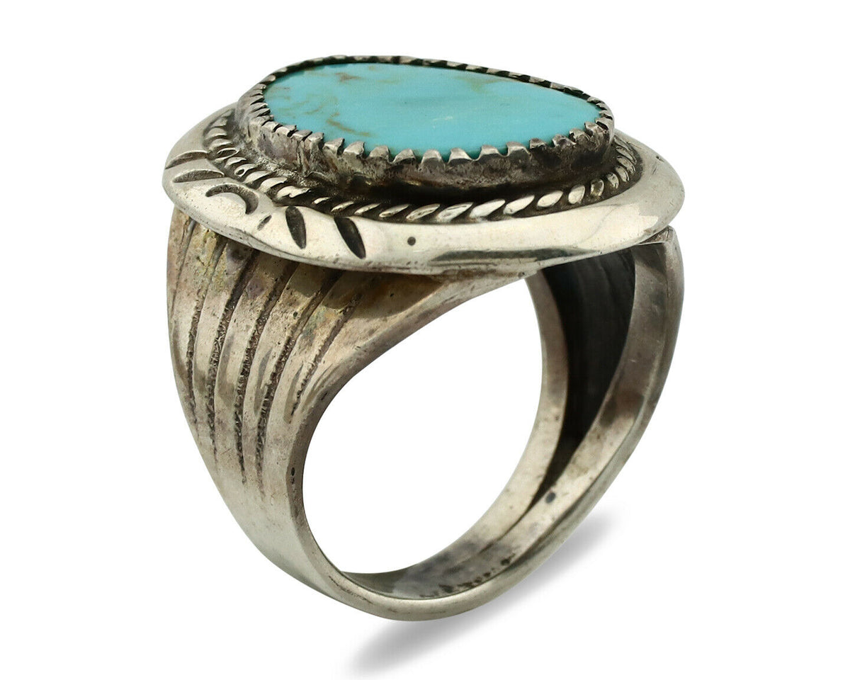 Navajo Ring .925 Silver Blue Turquoise Artist Signed JMC C.80's