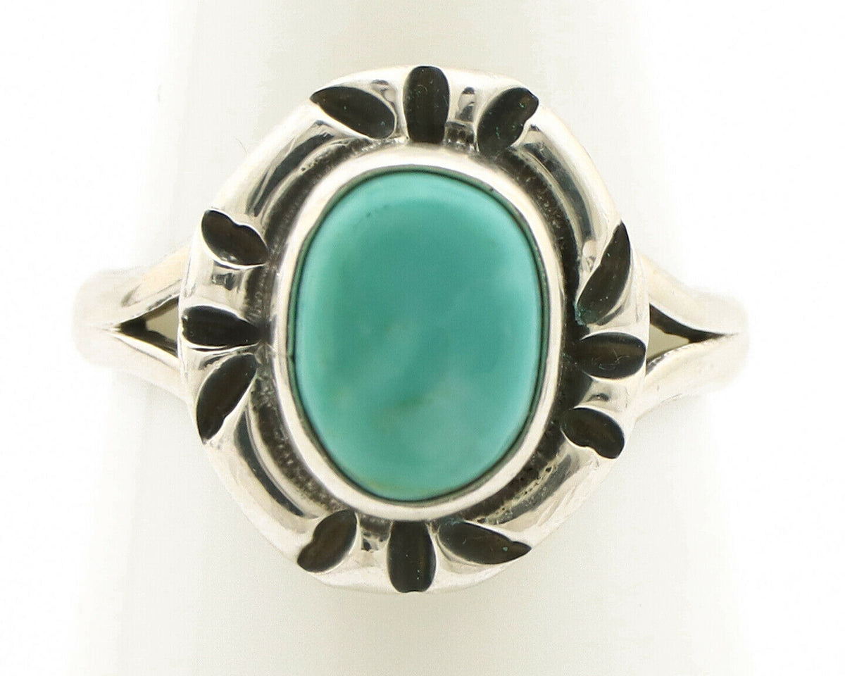 Navajo Ring .925 Silver Kingman Turquoise Artist Signed Gecko C.90's