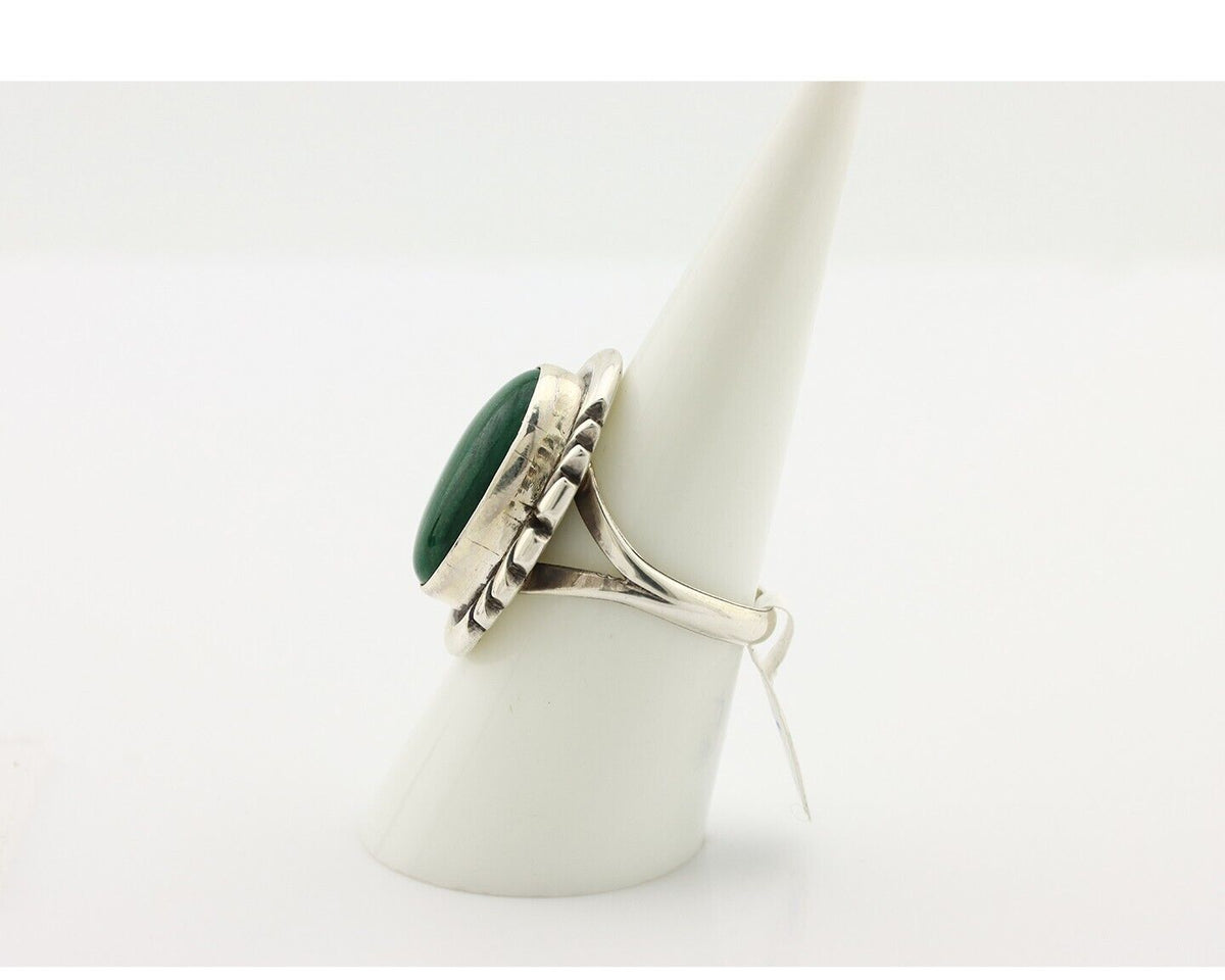 Navajo Ring 925 Silver Malachite Hand Stamped Signed NAKAI C.80's