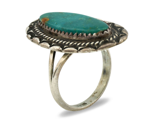 Navajo Ring .925 Silver Nevada Turquoise Native American Artist C.1980's