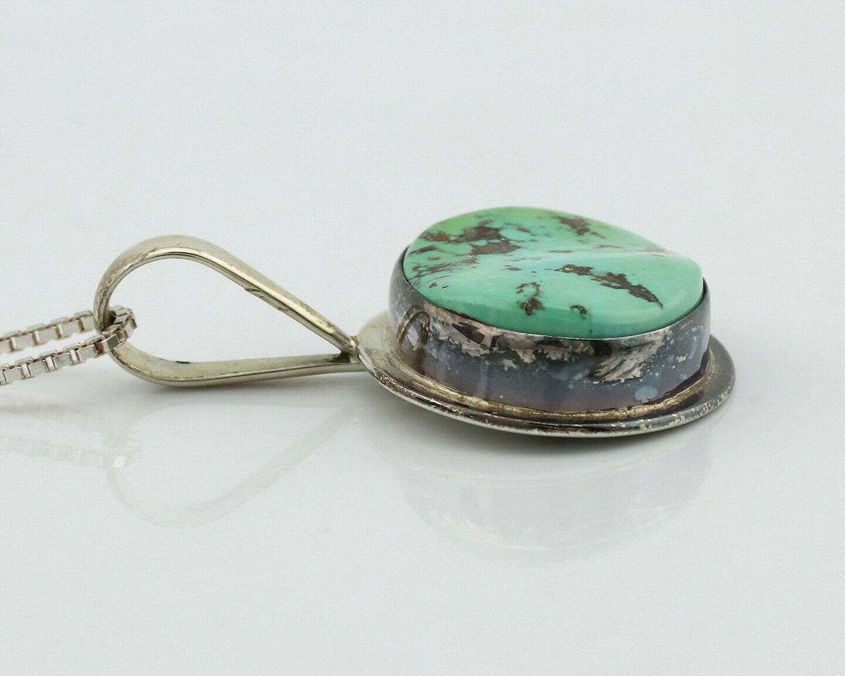 Navajo Necklace .925 Silver Fox Kingman Turquoise Signed Doug Zachary C.1980's