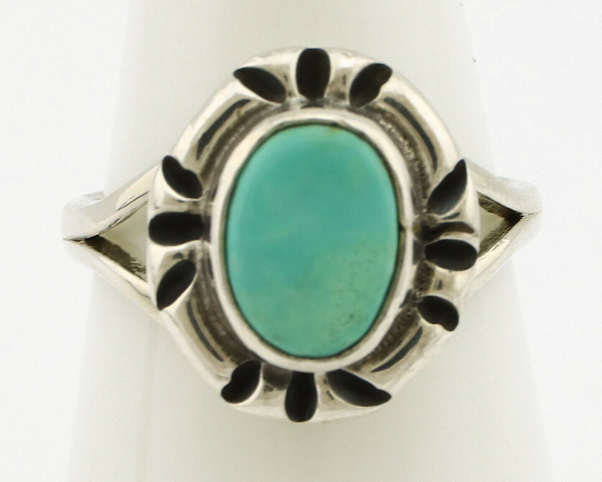 Navajo Ring .925 Silver Kingman Turquoise Artist Signed Gecko C.90's