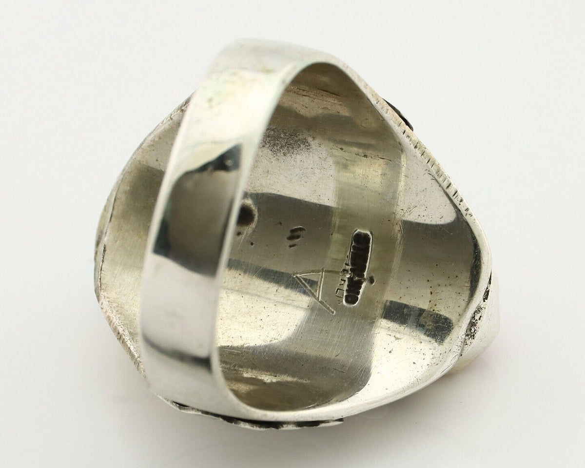 Navajo Ring 925 Silver Blue Turquiose & Mediterranean Coral Native Artist C.80's