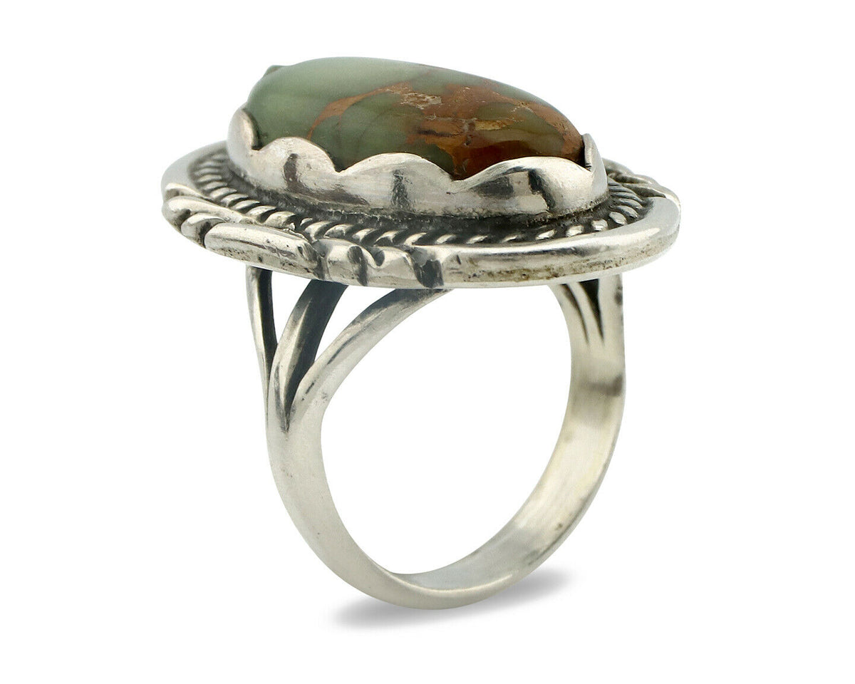 Navajo Ring .925 Silver Natural Uncolored Green Turquoise Signed Apache C.80's