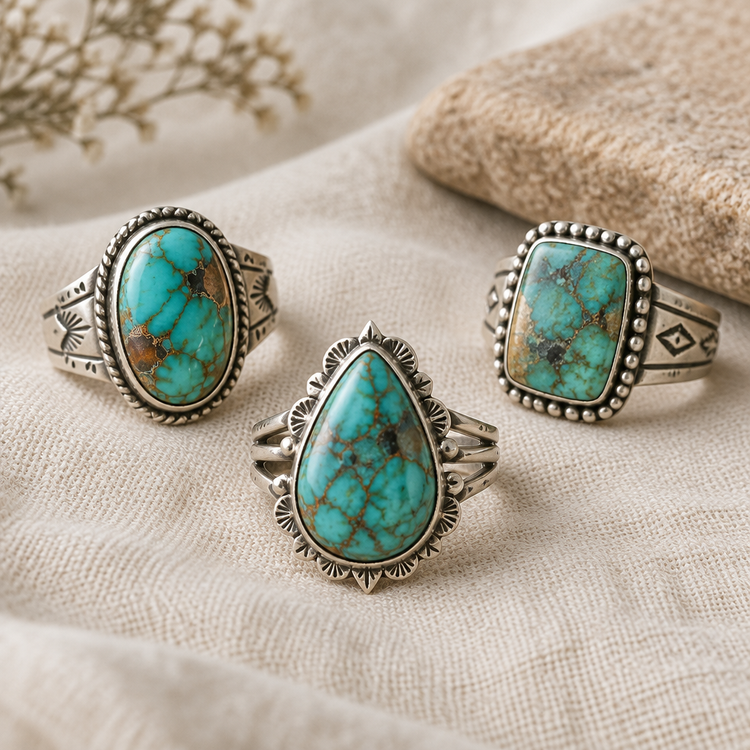 Southwestern-inspired silver and turquoise rings