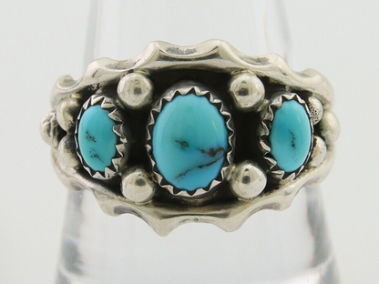 Navajo Ring 925 Silver Natural Blue Turquoise Native Artist Signed SC C.80's