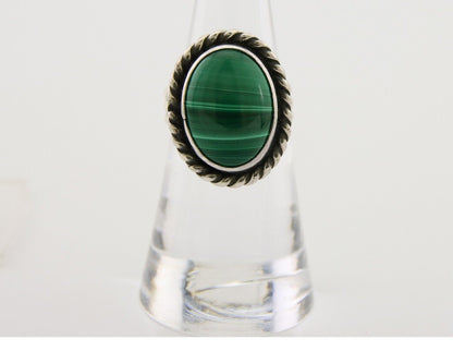 Navajo Ring 925 Silver Natural Malachite Native American Artist C.80's