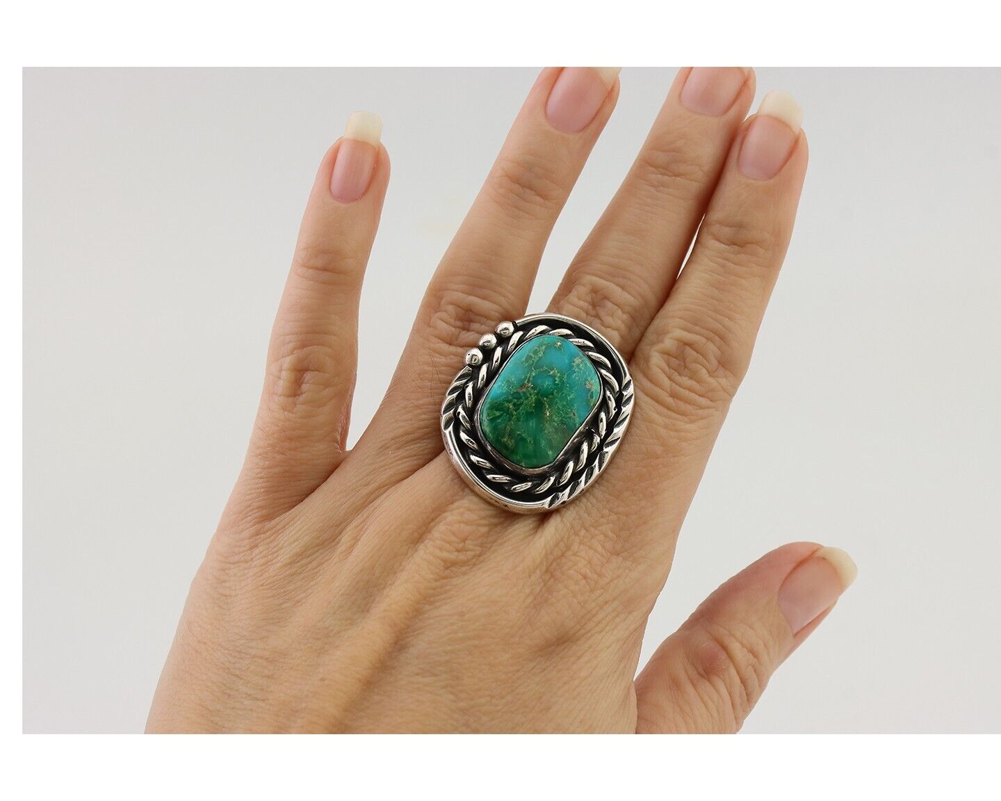 Navajo Ring 925 Silver Royston Turquoise Native American Artist Size 7.0 C.80's