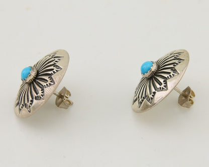 Navajo Shield Earrings 925 Silver Blue Turquoise Artist Signed SN C.80s