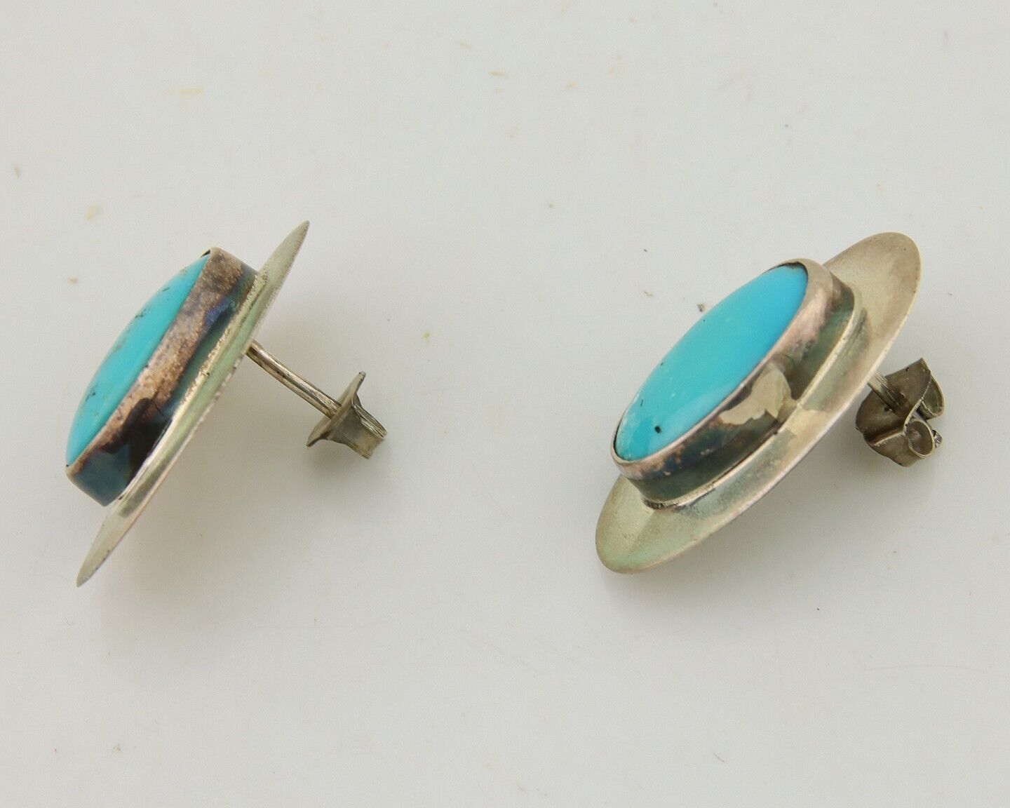 Navajo Earrings 925 Silver Natural Turquoise Native American Artist C.80's