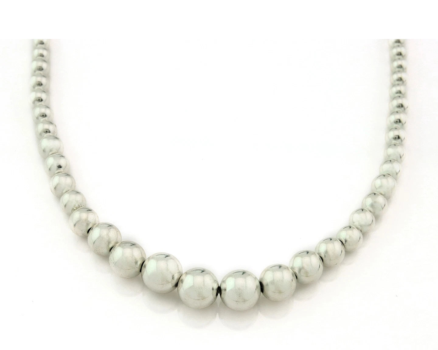 Navajo Bead Necklace 925 Sterling Silver Vintage Graduated 5mm-12mm 24in Long