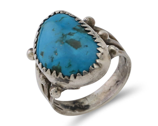 Navajo Ring 925 Silver Natural Kingman Turquoise Native American Artist C.80's