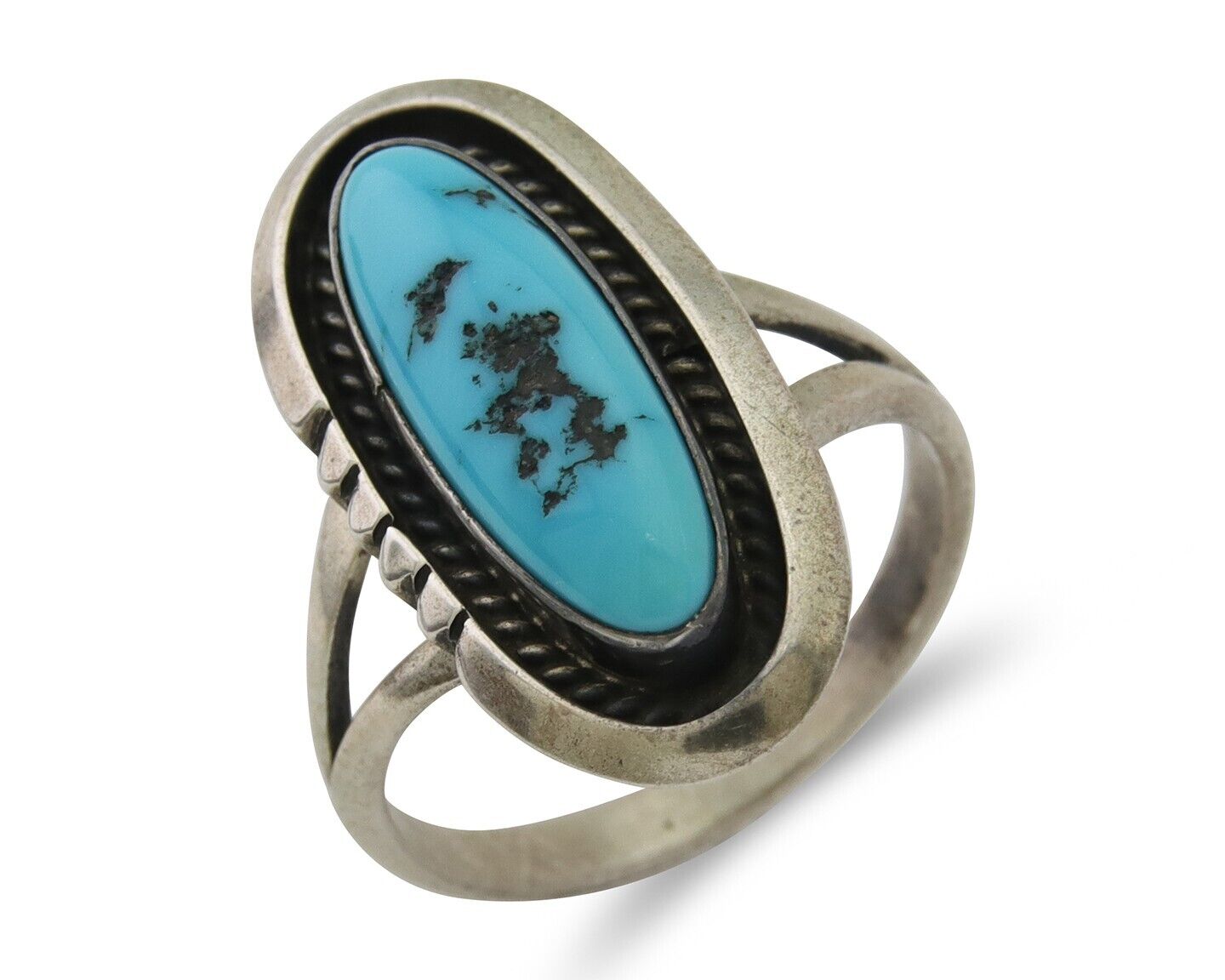 Navajo Ring 925 Silver Sleeping Beauty Turquoise Native American Artist C.80's