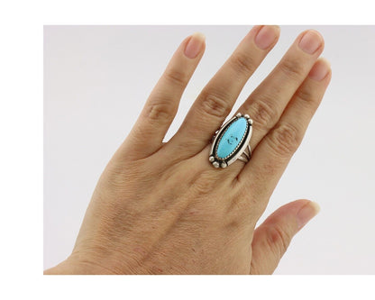 Navajo Ring .925 Silver Sleeping Beauty Turquoise Signed SkyStone Creations C80s